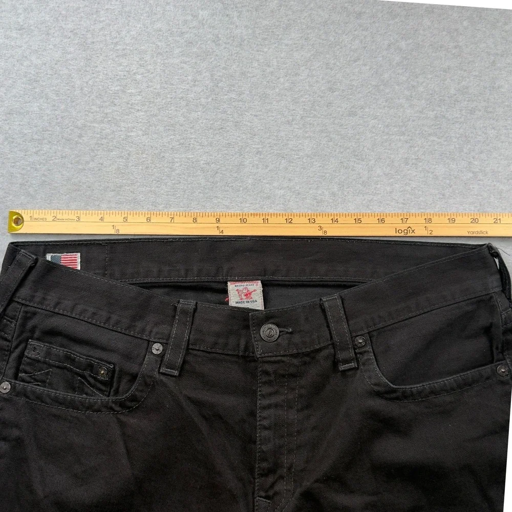 True Religion Straight Leg Bobby Jeans Mens 40 Black Raw Hem Made in USA Denim
